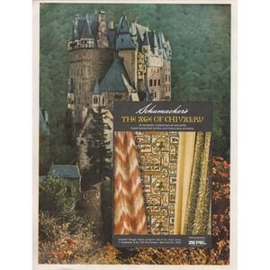 Schumacher Age Of Chivalry MCM Fabric Medieval Castle Vintage Print Ad 1970